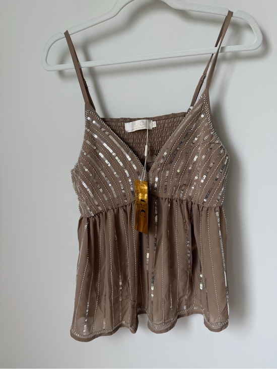 Tops - Beaded Sequin tan taupe Camisole tank Top
